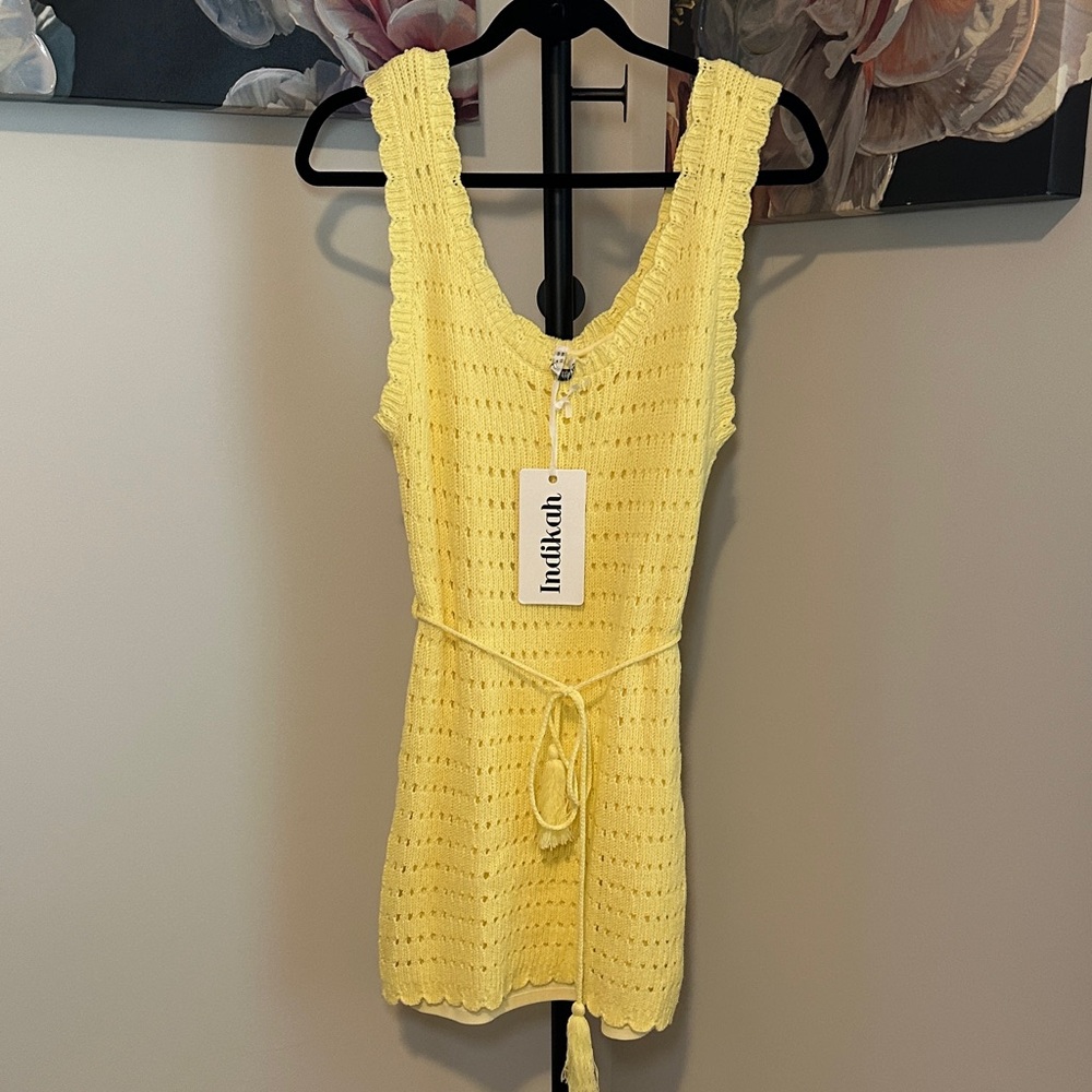 Indikah Yellow Crochet Mini Dress